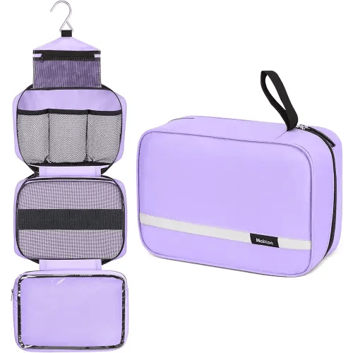 Maliton Toiletry Bag for Men & Women Large Toiletry Bags for Traveling Hanging Toiletry Bag Hygiene Bag with 4 Compartments Waterproof Bathroom Shower Bag(Purple)