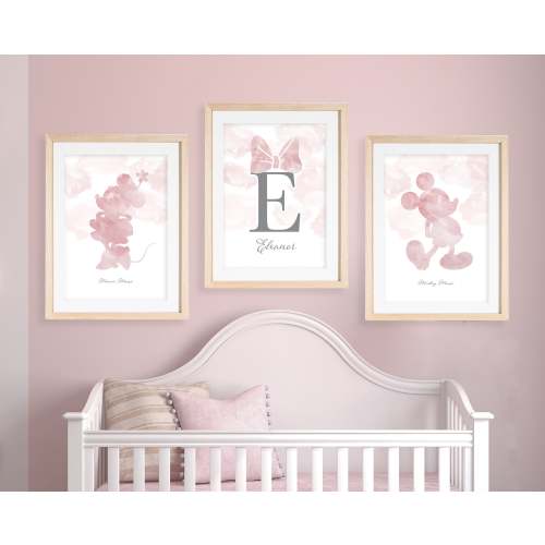 Mickey & Minnie Prints, Set of 3, Minnie and Mickey Mouse, Digital Pink Bedroom Art, Mickey Mouse Art, Minnie Mouse Decor, Pink Nursery