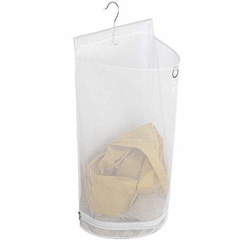 ALYER Hanging Semi Round Storage Mesh Bag,Collapsible Laundry Hamper Basket with Durable Hanger (White)