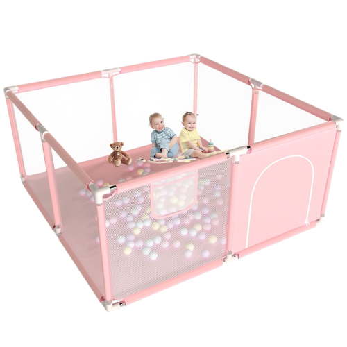 Baby Playpen, Outdoor Play Yard, Portable Play Yard 4-Panel- Baby Foldable Safety Playpen for Infant Toddler,Pink