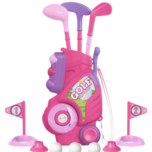 Liberry Toddler Golf Set for 1 2 3 4 5 Years Old, Upgraded Kids Golf Cart with Unique Shoulder Strap Design, Indoor and Outdoor Golf Toys for Boys Girls (Pink)