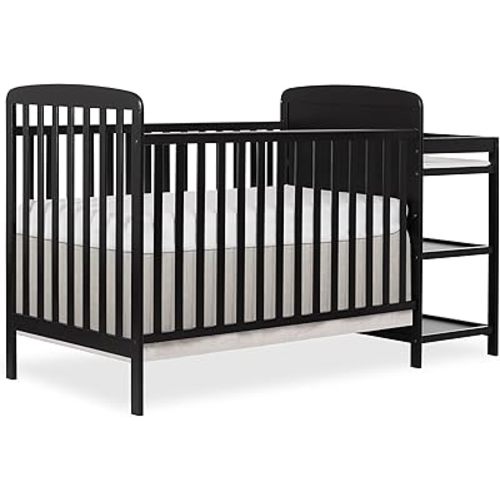 3-in-1 Full-Size Crib and Changing Table Combo in Black, Greenguard Gold Certified, Non-Toxic Finishes, Includes 1" Changing Pad, Wooden Nursery Furniture