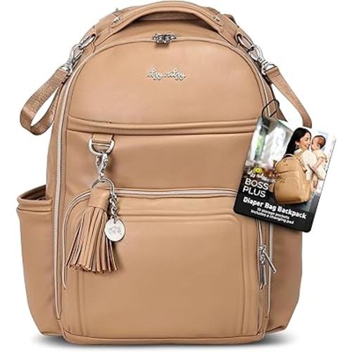 Itzy Ritzy Diaper Bag Backpack – Large Capacity Boss Plus Baby Backpack Diaper Bag Featuring 19 Pockets, Changing Pad, Stroller Clips, and Comfortable Backpack Straps, Chai
