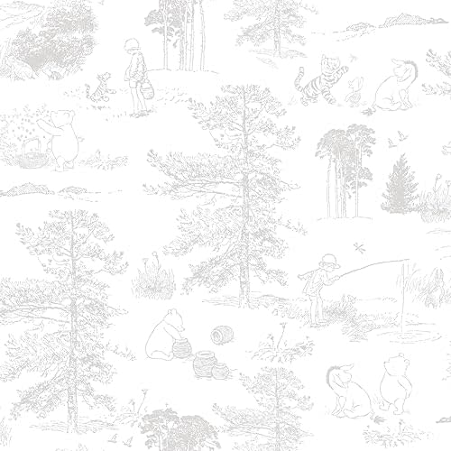 RoomMates Disney Winnie The Pooh Gray Peel and Stick Wallpaper, RMK12623RL