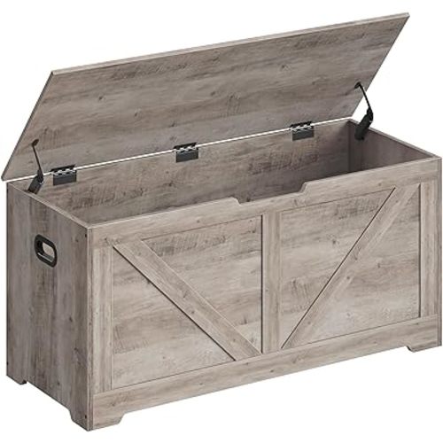 VASAGLE Storage Chest, Storage Trunk with 2 Safety Hinges, Storage Bench, Shoe Bench, Farmhouse Style, 15.7 x 39.4 x 18.1 Inches, for Entryway, Bedroom, Living Room, Heather Greige ULSB060K03