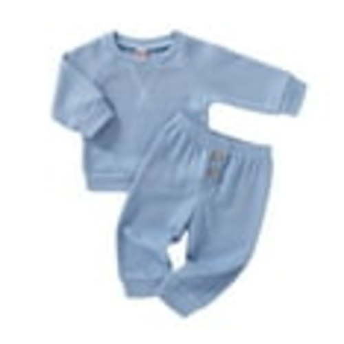 Tiny Cutey Infant Baby Boy Fall Clothes Outfits Toddler Waffle Solid Long Sleeve Top Pants Winter Set,6-12M