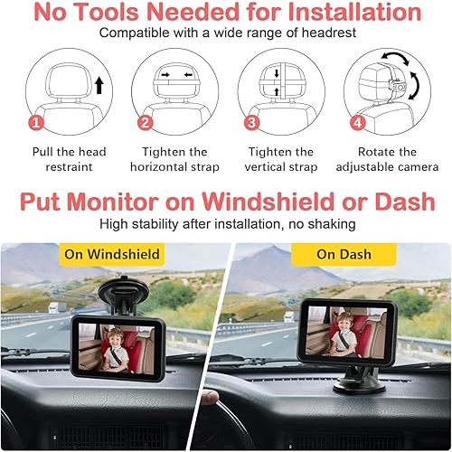 Itomoro Baby Car Camera, 4.3'' 1080P Night Vision Car Baby Mirror with Camera 5 Mins Easy Installation Crystal Clear Wide View for Rear Facing Seat ACZ407