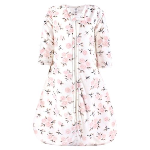 Hudson Baby Infant Girl Long Sleeve Plush Faux Fur Sleeping Bag, Wearable Blanket, Neutral Pink Floral, 18-24 Months