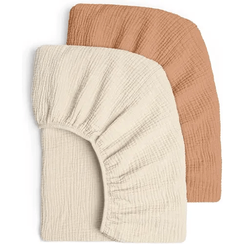 Lulu moon Muslin Crib Sheets - Fitted Crib Mattress Sheets for Boys and Girl - 28"x 52", 2 Pack (Beige & Caramel)