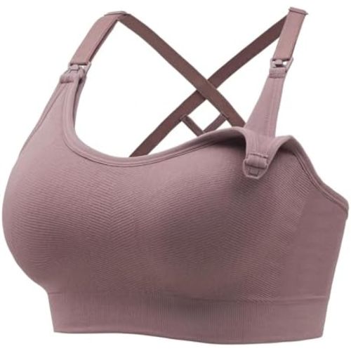 Angelhood Nursing Bras for Breastfeeding, Seamless Nursing Sports Bra Medium Impact Support Maternity Bras for Pregnancy
