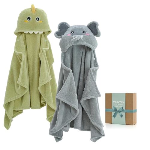 Momcozy Hooded Baby Towels-Visualize Health Label -2 Pack Premium Coral Fleece Bath Towel with Large Size-Ultra Absorbent for Baby Comfort- Great Gift for Newborn, Toddler and Kids(28"x 55", L x W)