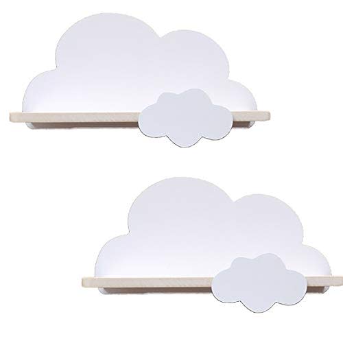 Haomian 2Pcs Cloud Shelves for Children’s Nursery Or Bedroom,Kids Nursery Room Shelves,Floating Bedroom Baby Book Shelf Storage Shelf, Cloud Floating Wooden Shelf Wall Decoration,White