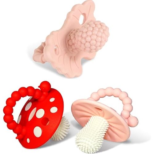 RaZbaby RaZberry (1) & Chompy (2) Teething Relief Pacifiers 3m+ - BPA Free, Easy-to-Hold Design to Soothe Sore Gums