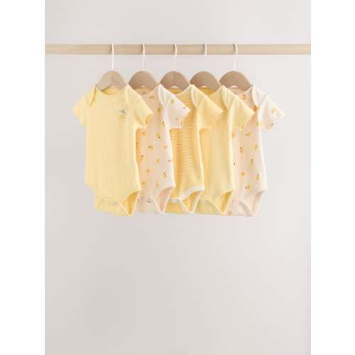 Yellow Lemons 5 Pack Short Sleeve Baby Bodysuits