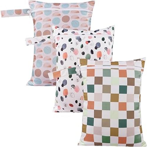 3 Set Wet Bag Storage Bag Zipper Waterproof Washable Travel Bags, Beach, Pool, Gym Bag for Cloth Diaper, Swimsuits & Wet Clothes for Baby,11.8x15.7inch (Lattice)