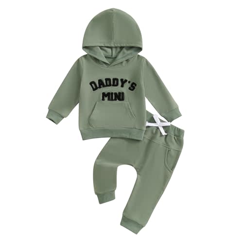 PUHHAPIEY Toddler Baby Boy Clothes Fall Winter Outfits Embroidery Daddy's Mini Hoodie Sweatshirt & Joggers Pant Set