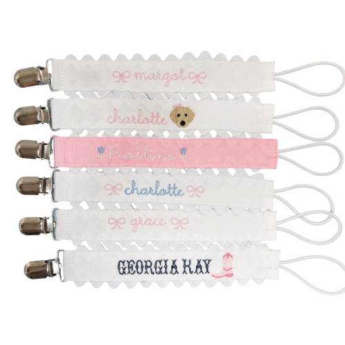 Monogrammed Pacifier Clip | Personalized embroidered paci holder | Baby pacifier clip with ricrac trim | Personalized baby gift