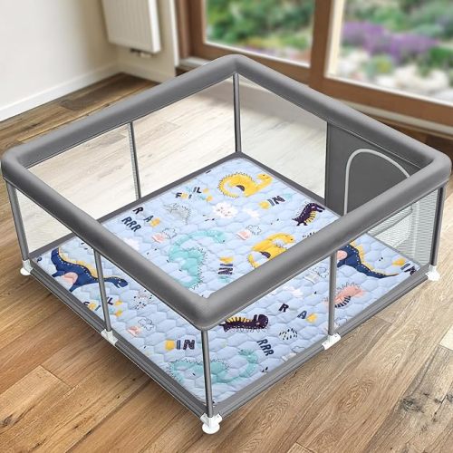 Baby Play Mats for Floor, 50"x50" Play Mat for Playpen, Soft Padding Foam Playmats for Babies and Toddlers Infants, Foldable and Machine Washable Baby Crawling Mat, for Easy Care - Dinosaur - 50X 50 Inch