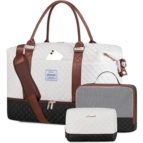 LOVEVOOK Travel Duffle Bag, Weekender Bag for Women with Shoe Compartment, Carry on Overnight Bag withToiletry Pounch,Gym Duffel Bags with Wet Pocket, Hospital Bags for Labor and Delivery, 3 Pcs Set