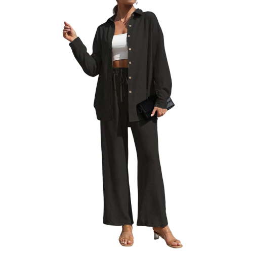 Prettady Women'S Summer Long Suit Two-Piece Shirt Top Trousers Casual Beach Vacation Two-Piece Sportswear