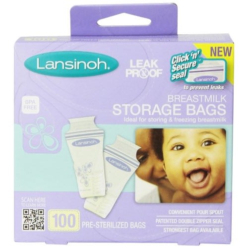 Lansinoh Breastmilk Storage Bags, 100 Count, Easy to Use Breast Milk Storage Bags for Feeding, Baby Essentials, Presterilized, Hygienically Doubled-Sealed for Freezing & Refrigeration, 6 Ounce - 100.0