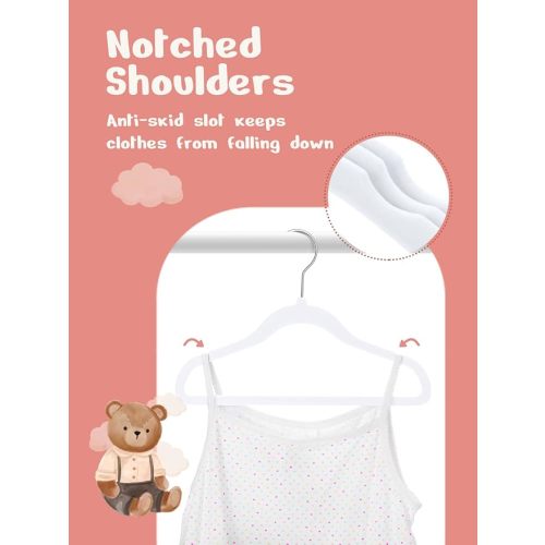 HOUSE DAY 11 Inch Velvet Baby Hangers 50 Pack White, Premium Kids Hangers for Children, Infant & Toddler Clothes, Durable Non Slip Small Baby Felt Hanger for Closet, Ideal for Everyday Use