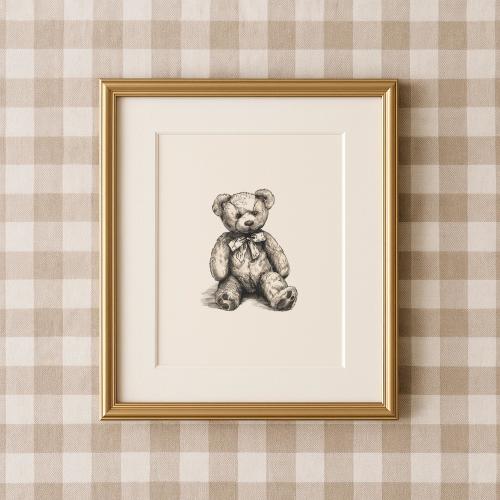 Teddy Bear Nursery Art Print Vintage Sketch Style • 1172S