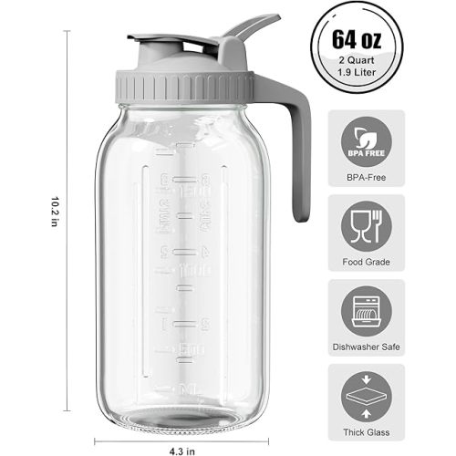 OneDream Glass Pitcher with Lid, 64 oz Large Mason Jar Wide Mouth, Sun Tea Glass Jar for Outside, Iced Tea Pitcher for Cold Beverages, Breast Milk, and Home Entertaining