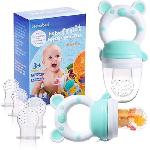 Baby Fruit Food Feeder Pacifier - Fresh Food Feeder, Infant Fruit Teething Teether Toy for 3-24 Months, 6 Pcs Silicone Pouches for Toddlers & Kids & Babies, 2-Pack (Cyan)
