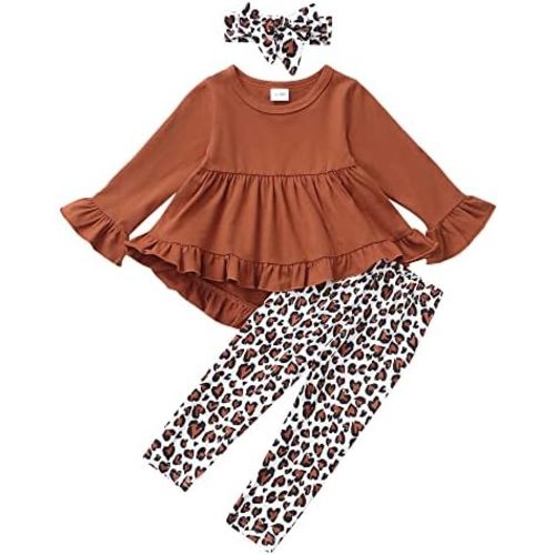 Kucnuzki Baby Girl Clothes Toddler Girl Outfit Ruffle Sleeve Shirt Floral Pant Set Fall Winter Clothing for Girl