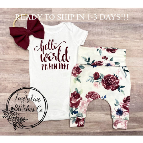 Baby Girl Coming Home Outfit Hello World I’m New Here Going Home Outfit Girl Baby Headband Baby Girl Clothes Baby Girl Outfit Baby Floral