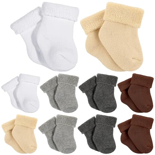 Twistover 10 Pairs Preemie Baby Terry Cotton Turn Cuff Socks for Newborn Girls Boys - Nicu