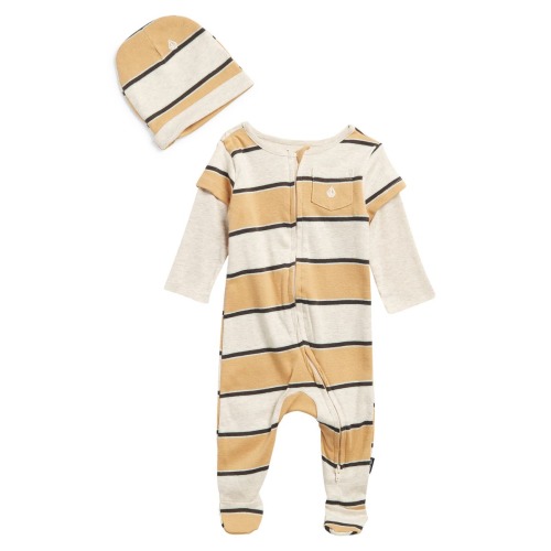 Stripe Zip Footie & Hat Set