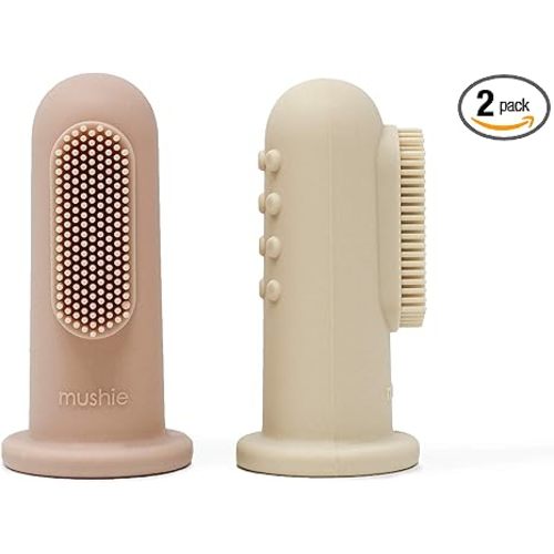 mushie Baby Finger Toothbrush (Blush/Shifting Sand) 2-Pack