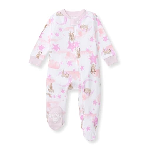 Burt's Bees Baby Baby Girls Pajamas Sleep and Play, Soft 100% Organic Cotton One-piece Pj With Non-slip Bee Grip Footies, Newborn Essentials