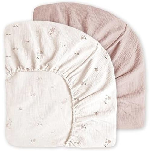 Muslin Crib Sheets, 2pk Neutral Fitted Baby Toddler Bed Sheets for Standard Crib Mattress & Toddler Bed Mattress, 28 x 52 inches, Fog Flower