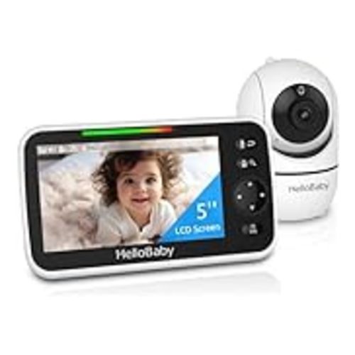 HelloBaby Upgrade Monitor, 5''Sreen with 30-Hour Battery, Pan-Tilt-Zoom Video Baby Monitor with Camera and Audio, Night Vision, VOX, 2-Way Talk, 8 Lullabies and 1000ft Range No WiFi, Ideal Gifts - HB6550pro