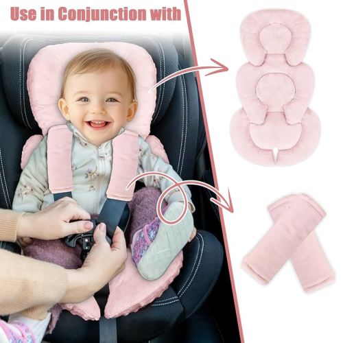 Infant Car Seat Insert Head and Body Support, GFU Reversible Newborn Insert for Carseat with Strap Pads, Soft Stroller Cushion Pillow Insert for Boys and Girls, Fits for Stroller, Swing, Pink