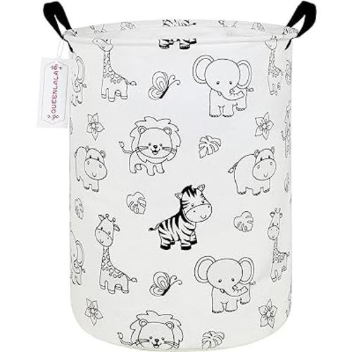 QUEENLALA Large Storage Basket,Laundry Hamper/Bathroom/Home Decor/Collapsible Round Storage Bin,Boys and Girls Hamper/Boxes/Clothing(Round-Zoo)