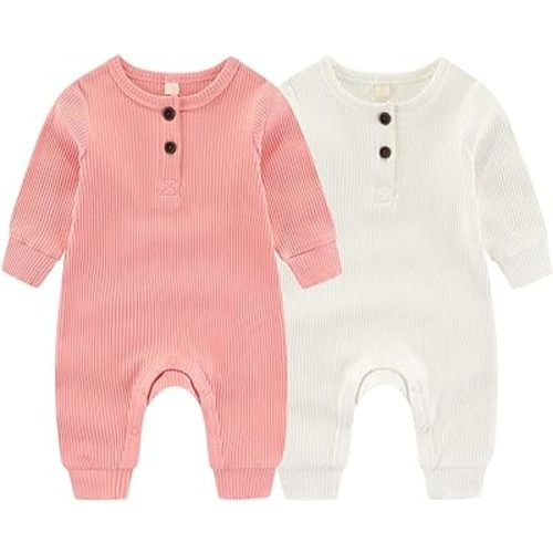 Solid Unisex Baby Boy Girl Rompers 2 Pack Long Sleeve Jumpsuits Infants Clothes Outfits - 0-3months - Baby Rompers 02