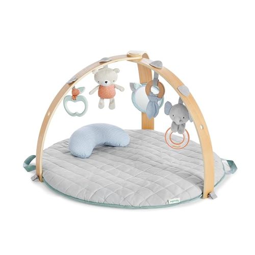 Ingenuity Cozy Spot Reversible Duvet Activity Gym & Play Mat with Wooden Toy bar - Loamy, Newborn and up