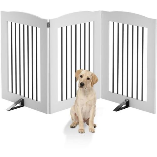 LOVMOR Freestanding Dog Gates,Foldable Dog Fence Indoor Puppy Gate for Stairs,Doorways,Stop Over Fence 24" Height 3 Panels