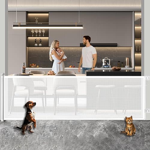 Huafly 138 Inch Retractable Baby Gates Extra Wide for Large Openings, Child Gates, Safety Gates, Extra Long Dog Gates on Doorways, Stairs, Outdoor, Indoor (White, 138 Inch)