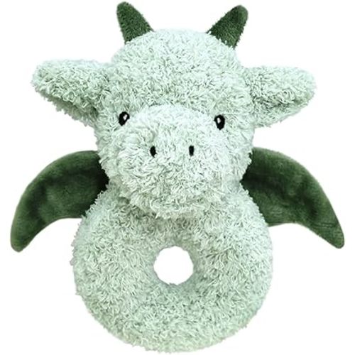 Baby Dragon Soft Rattle Toy, Plush Dinosaur Infant Shaker Rattle Easy-Grasp Stuffed Animal Toy, Gifts for Newborns Babies Toddlers Boys Girls, Green, 6 Inches