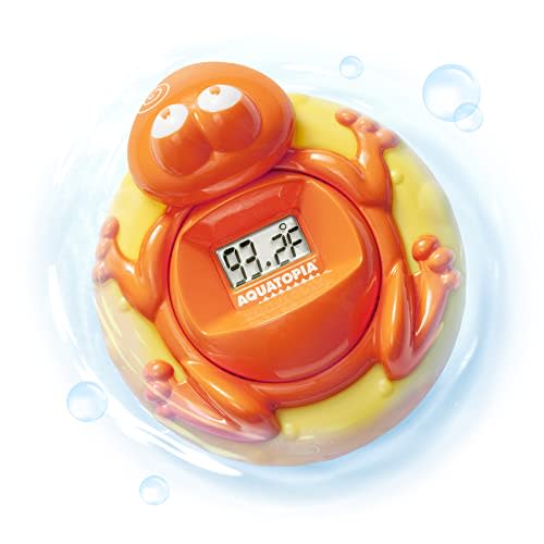 Aquatopia Baby Bath Thermometer Floating Toy with Digital Audible Alarm, Baby Water Thermometer for Bath Temp, Cute Baby Bath Essentials, Beeps When Too Hot or Too Cold, Fergus Frog, Orange