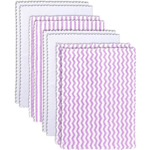 8 Pack Super Soft Baby Burp Cloths, Baby Washcloths, Ultra Absorbent Large Newborn Burping Cloth for Boy and Girl, Milk Spit Up Rags, Unisex for Baby Sensitive Skin, Purple and White, 16 × 12 Inch
