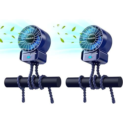 2 Pack Multifunctional Portable Stroller Fan 4 Speed 6600rpm High Speed Usb Rechargeable Personal Mini Handheld Fan Extended Tripod For Desktop Winding Kids Bed Treadmill Bike Golf Cart Outdoor Travel