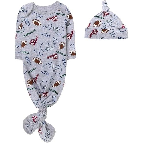 Baby Girl, Boy Knotted Infant Sleeper Gown with Headband or Hat, Baby Coming Home Outfit for Boy Girl Fall Winter 0-6 Months