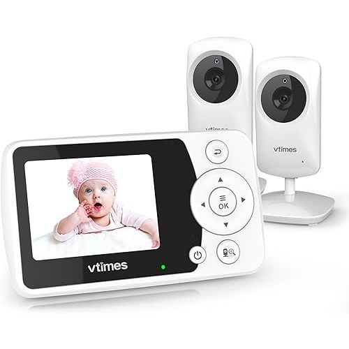 Baby Monitor with 2 Cameras, Video Baby Monitor No WiFi Night Vision, 2.4" LCD Screen Portable Baby Camera VOX Mode Alarm and 1000ft Range, Peace of Mind for New Parents