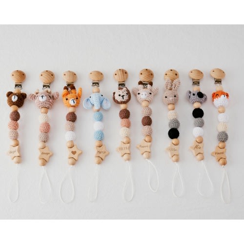 Engraved Acifier Clip With Name Gift For Him,Handmade Crochet Baby Pacifier Clip,Baby shower Gift,Newborn Clip,Custom Wooden Soother Clip